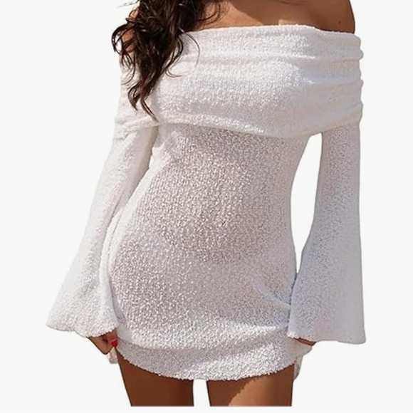 Elegant Off-Shoulder White Dress - Picture 1 of 4